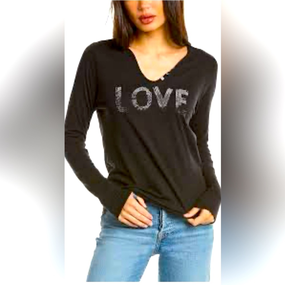 Zadig & Voltaire Black LOVE Beaded Henley Cotton Top NWOT